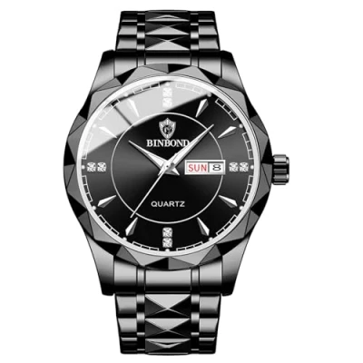 Abbildung von JewelryWe Herrenuhr Edelstahl Uhren Herren: 30m Wasserdicht Kalender Analog Quarz Armbanduhr Männer Schwarz Armband Lässig Business Uhr mit Zifferblatt und Silber Leuchtzeiger