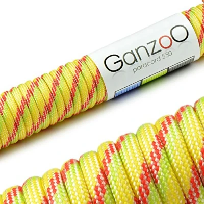 Abbildung von Ganzoo Paracord 550 Seil, Nylon Polyester, 4mm, Typ 3, 30 Meter, 7 Kernstränge, Outdoor Schnur, Allzweck Hundehalsband, Hundeleine, Armband knüpfen, Camping, Survival gelb rot
