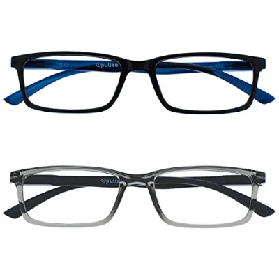 Abbildung von OPULIZE See Lesebrille Blaulichtfilter 2er Pack Schmal Rahmen Federscharniere Verbessern Den Schlaf Computer Gaming Entspiegelt Schwarz Grau Herren Damen BB9 17 +3.00