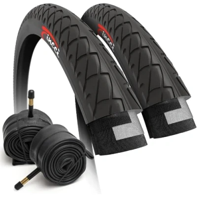 Abbildung von Fincci Set Paar Fahrradreifen 26 x 2,125 Zoll 54 559 Fahrradmantel Faltbar Slick Reifen mit Autoventil Schlauche Cityräder Rennrad Mountainbike MTB Hybrid Fahrrad Mantel 26x2.125 (2er Pack)