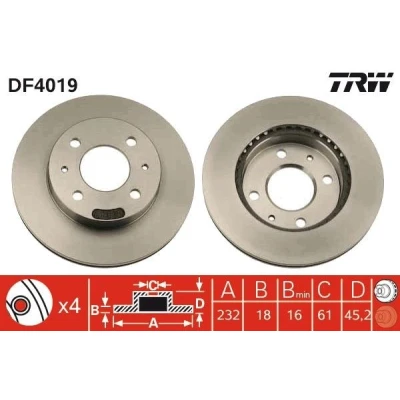 Abbildung von TRW DF4019 Bremsscheibe 232 18 4 100 Belüftet lackiert NISSAN: ALMERA 1