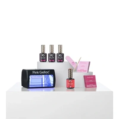Abbildung von Pink Gellac Dashing Glace Gelnägel Starterset mit LED Lampe Schwarz 1 Nude Farbe 15 ml Top Coat Gel UV und Base Shellac Entferner Cleaner Nagellack Set Nail Prep