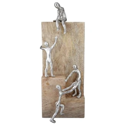 Abbildung von GILDE Deko Figur Skulptur Helping Hand Aluminium Mangoholz Wohnzimmer Geschenk Weihnachten Geburtstagsgeschenk Farben: Natur Silber Höhe 39 cm