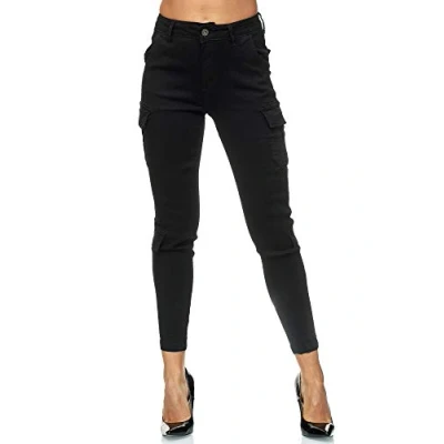 Abbildung von Elara Damen Cargo Hose Slim Fit Denim Chunkyrayan GB820 Schwarz 42 (XL)