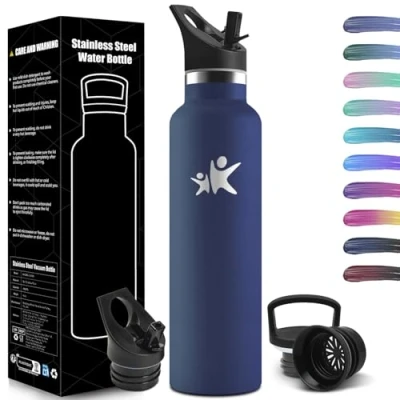 Abbildung von HoneyHolly Thermosflasche 1L BPA Frei, Trinkflasche Edelstahl, Auslaufsichere Isolierflasche Doppelwandig, Isolierflasche, Thermoflasche, Thermobecher mit Strohhalm, Kohlensäure Geeignet