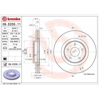 Abbildung von BREMBO 09.E235.11 Bremsscheibe 320 28 5 innenbelüftet beschichtet hochgekohlt INFINITI: QX60 Off Road