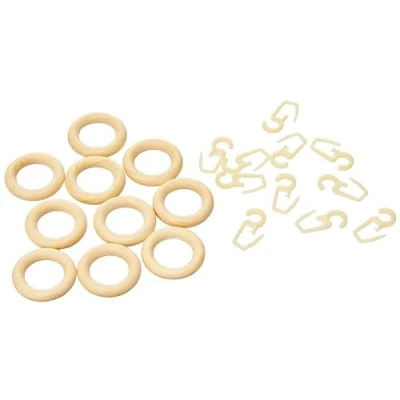Abbildung von GARDINIA Gardinenringe für Vitragestange Montana, Mit Gardinenhaken (Faltenlegehaken), 10 Stück, Innen Ø 21 mm, Außen 35 Breite 7 Holz, Kiefer/Natur, Nicht Zutreffend
