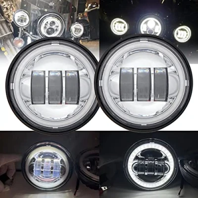 Abbildung von SKUNTUGUANG 1 Paar 4,5 Zoll LED Nebelscheinwerfer mit Angel Eyes für 19982015 Electra Glide (weiß)