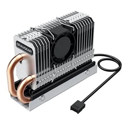 Abbildung von GRAUGEAR M.2 NVMe SSD Kühler 2280, geräuscharmer 25mm PWM Lüfter mit Kupfer Heatpipe, Aluminium Lamellen, Leistungsstarke Kühlung für SSDs