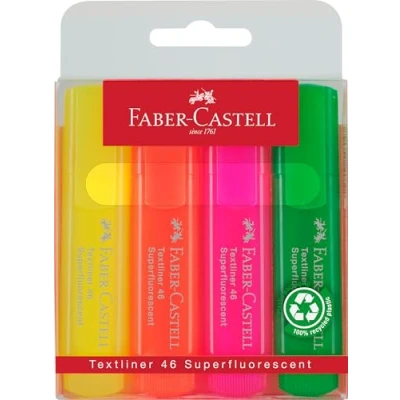 Abbildung von FABER CASTELL 154604 Textmarker Set TL 1546, 4er Etui, Neon Farben, mit langlebiger Keilspitze, Strichbreite 1 5 mm, nachfüllbar