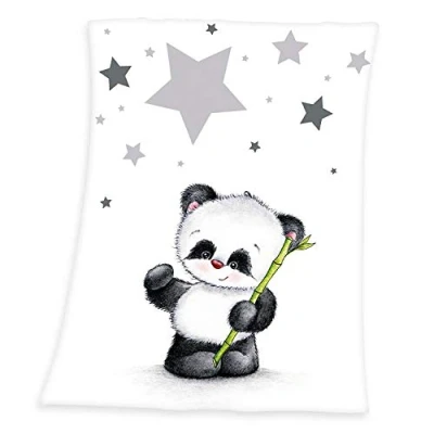 Abbildung von Herding Fynn Babydecke, Panda Motiv, 75 x 100 cm, Microfaserflausch, Weiß, 75x100x1 1440201014