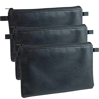 Abbildung von effektivo 3 er Set Geldtaschen, Geldbeutel, Banktasche, Bankmappe, Dokumententasche mit Reißverschluss, Stiftetasche, Kosmetiktasche schwarz
