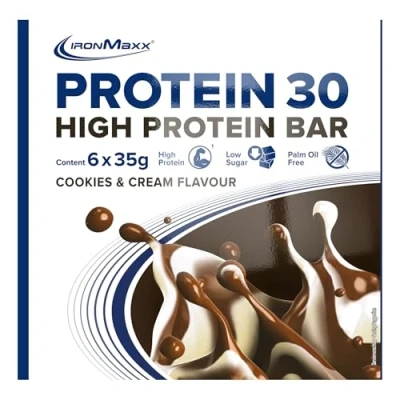 Abbildung von Protein 30 Bar Cookies &amp; Cream 6 x High Riegel 35g zuckerreduziert, 30% Proteingehalt, Leckerer Snack mit zarter Cremefüllung
