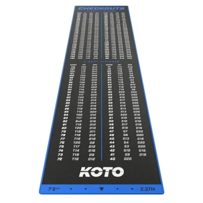 Abbildung von KOTO Carpet Checkout Blau, 237x60cm Dartmatte, Professionelle Dartmatte zum Schutz des Bodens und der Dartpfeile, Mit Score Indikation Oche, Die Rechenhilfe Macht Ihnen das Rechnen Einfacher!