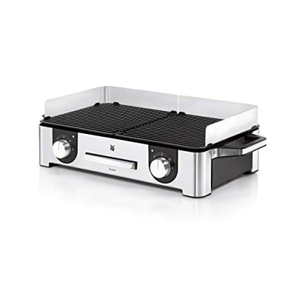 Abbildung von WMF Lono Master Grill, Elektrogrill, 50x28 cm, Elektrogrill Tischgrill mit Windschutz und Auffangschale, Outdoorzertifiziert für Barbecue, 2 getrennt regulierbare Grillflächen, 2400 W, edelstahl matt