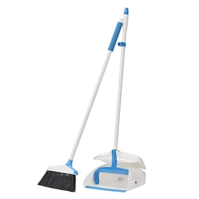 Abbildung von Amazon Basics Besen mit Kehrschaufel Griff, Blau/Weiß, 43&quot;/110 cm