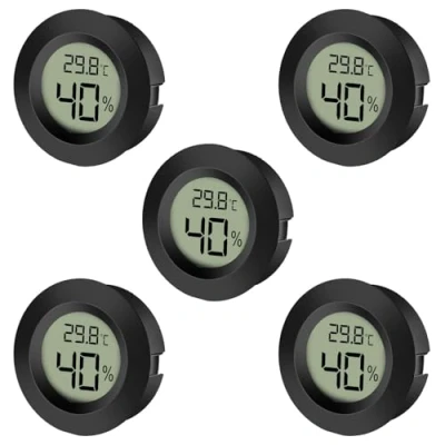 Abbildung von EEEKit 5er Set Mini LCD Digital Hygrometer Thermometer, Klein Innen Feuchtigkeitsmesser Temperaturmessgerät für Keller Gewächshaus, Schwarzer Rund