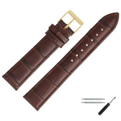 Abbildung von MARBURGER Uhrenarmband 20mm Leder Braun Gold Alligator Prägung Mit Naht Montage Set 2772032000220