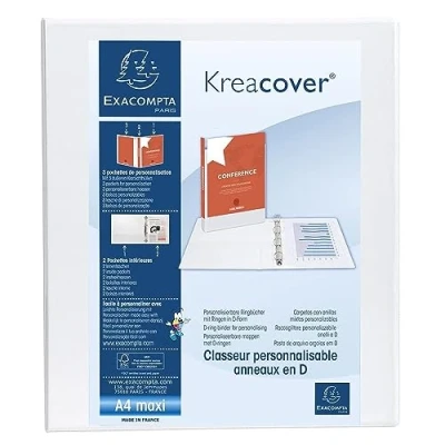 Abbildung von Exacompta 51842E Ringbuch Kreacover aus festem PP, 4 Ringe 30 mm, Rücken 38mm, DIN A4+, 1 Stück, Weiß
