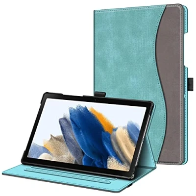 Abbildung von Fintie Hülle für Samsung Galaxy Tab A8 10.5 Zoll 2022/2021 SM X200/X205/X207, Multi Winkel Folio Schutzhülle Dokumentschlitze und Auto Schlaf/Wach Funktion, Jeansoptik Türkis