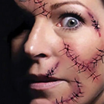 Abbildung von 40 Stück Temporäre Tattoos, Halloween Zombie Scars Tattoos Aufkleber mit gefälschten Scab Blut Spezial Fx Kostüm Make Up Stützen