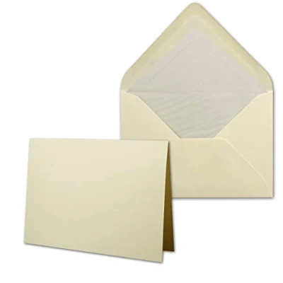Abbildung von 50 Sets großes Kartenpaket mit Faltkarten &amp; Umschlägen 10,5 x 14,8 cm DIN A6/C6 Creme Chamois GERIPPT