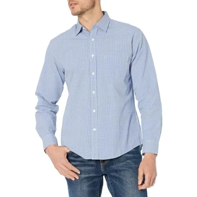 Abbildung von Amazon Essentials Herren Lässiges langärmeliges Popeline Hemd Normale Passform, Blau Vichy Muster, XXL