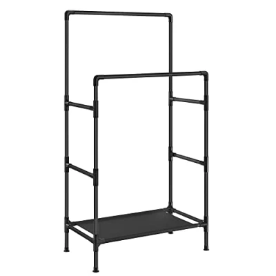 Abbildung von SONGMICS Kleiderständer, Garderobenständer aus Metall, mit 2 Kleiderstangen, 1 Ablage, bis 55 kg belastbar, einfache Montage, schwarz RDR001B02