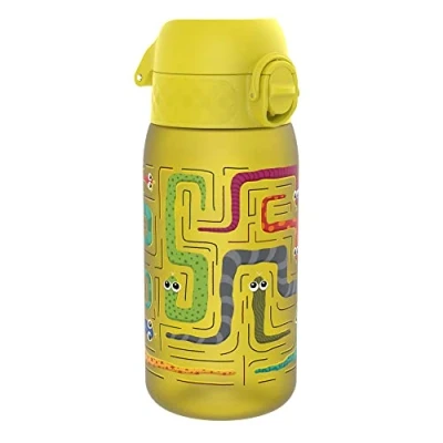 Abbildung von ion8 Kinder Trinkflasche, Auslaufsicher, Einhandöffnung, Sichere Verriegelung, Spülmaschinenfest, Schlangen Design, 350ml (12oz), Gelb