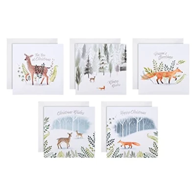 Abbildung von Hallmark Weihnachtskarten für Wohltätigkeitsorganisationen, 30 Stück, in 5 modernen Designs, 25572267, Waldtier Karten Set