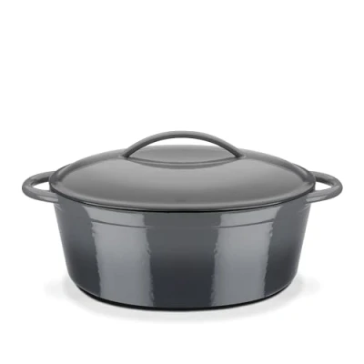 Abbildung von GSW 716338 Grey Shadow Bräter oval, Gusseisen, grau/creme 33 x 25 cm