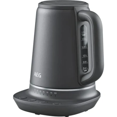 Abbildung von AEG K7 1 6BP Wasserkocher (7 Temperaturstufen, 3 fache Sicherheitsabschaltung, Warmhaltefunktion, 1,7 Liter, Tropfschutz, einfache Reinigung, 360 Basis, Anti Rutsch Beschichtung, LED Anzeige, grau)