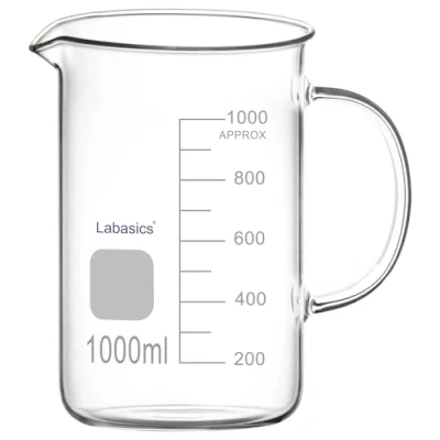 Abbildung von Labasics Glasbecher, G3.3 Borosilikat Laborglas Messbecher Transparenter Becher mit Griff und Ausguss, 1000 ml