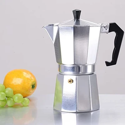 Abbildung von HAFERL Espressokocher aus Aluminium, 3 Tassen, 150 ml Espresso Mokka Maker Mokkakanne für Gas, Elektro Herd und Ceran Feld (Mokkakanne)