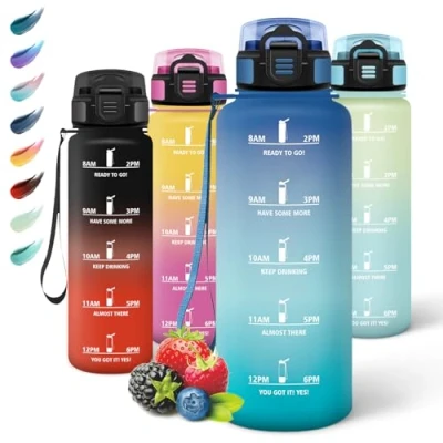Abbildung von Motswedi Trinkflasche mit Strohhalm, 1.5L BPA Frei, Sport, Auslaufsicher, Wasserflasche, Kohlensäure Geeignet, Trinkflaschen, Flasche für Yoga, Schule, Outdoors, Blaugrün