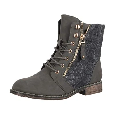Abbildung von Elara Damen Stiefeletten Worker Boots Spitze Chunkyrayan B9812 KB Grau 36