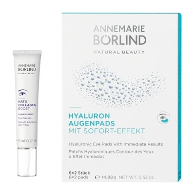 Abbildung von ANNEMARIE BÖRLIND EYE PADS SET Hyaluron Augenpads (6x2 Stück) &amp; NATUCOLLAGEN BOOST Augenserum (5 ml), Limited Edition, Erfrischt, Liftet und Glättet, Vegan