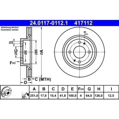 Abbildung von ATE Bremsscheibe MITSUBISHI: Mirage / Space Star Hatchback, Saloon 251,0mm 17,0mm 4 100,0mm Belüftet 24.0117 0112.1 Bremsscheiben