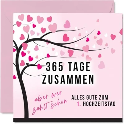 Abbildung von Stuff4 1. Hochzeitstag Karte Liebe 365 Tage Zusammen 1 Jahrestag Geschenke für Mein Mann Ehemann Meine Frau Ehefrau, 145mm Lustig Glückwunschkarten