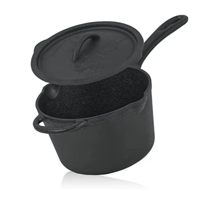 Abbildung von BBQ Toro Gusseisen Stielkasserolle mit Deckel 2 Liter Schwarz bereits eingebrannt klein, Bräter, Topf, Kasserolle Deckel, Sauce Pan, Kochtopf klein