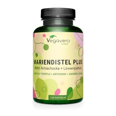 Abbildung von Mariendistel + BIO Artischocke Löwenzahn 80% Silymarin HOCHDOSIERT 120 Kapseln Vegan &amp; Ohne Zusätze Deutsche Produktion von Vegavero®