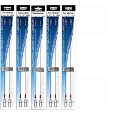 Abbildung von Set: 5 Packungen (10 Stück) Jenzi Fluoro Carbon Vorfächer, Länge 30 cm (Tragkraft 6,5 20kg) von + gratis Petri Heil Aufkleber (20kg)