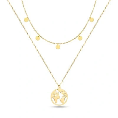 Abbildung von GD GOOD.designs Weltkugel Kette Gold mit Plättchen Mehrreihig für Damen Wasserfest I Layering Halskette Weltkarte und Coins 18K vergoldete Doppelkette