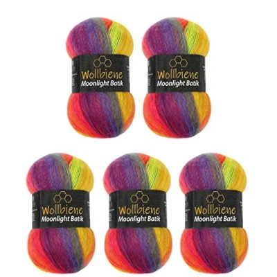 Abbildung von Wollbiene Moonlight Batik 5 x 100g Strickwolle 500 Gramm Wolle zum Stricken und Häkeln 20% türkische Farbverlaufswolle (2600 rainbow)