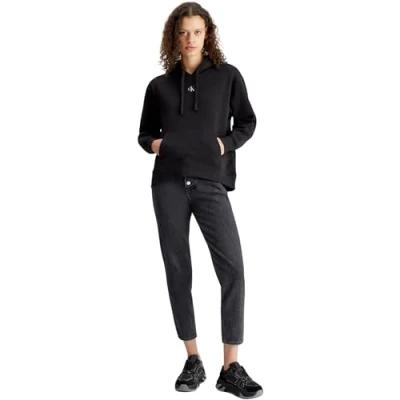 Abbildung von Calvin Klein Jeans Label Oversized Hoodie Sweatshirt, Damen, Größe: Small, Black