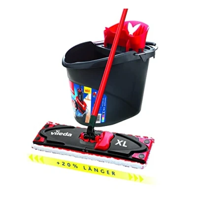 Abbildung von Vileda Ultramax XL 2in1 Bodenwischer Komplett Set, Mikrofaserbezug und Eimer mit Powerpresse, extrabreiter Wischmopp Stiel, Wischerplatte 42cm, Stiellänge 75 130cm, Eco Verpackung