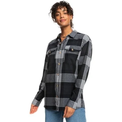 Abbildung von Roxy LET IT GO LANGÄRMLIGES Hemdbluse, Damen, Größe: Large, Anthracite