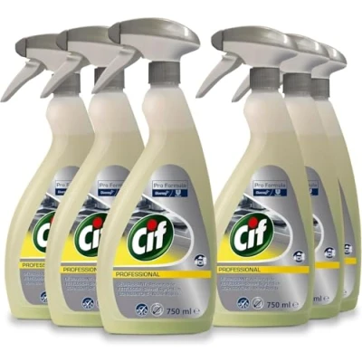 Abbildung von Cif Professional Fettlöser, anwendungsfertig, parfümfrei, aluminiumverträglich, geeignet für Lebensmittelbereiche, 6 x 0,75 Liter Sprühflaschen
