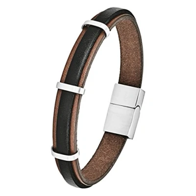 Abbildung von s.Oliver Herren Armband Magnetverschluss Edelstahl Leder 21 cm 566629