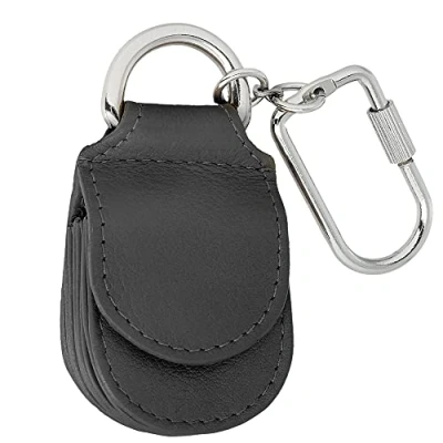 Abbildung von MANAGE Schlüsselanhänger Leder Grau für Münzen Schlüssel Schlüsselring Karabiner Keychain Autoschlüsselanhänger klein Echtleder Damen Herren mini kleingeldbörse (Grau)